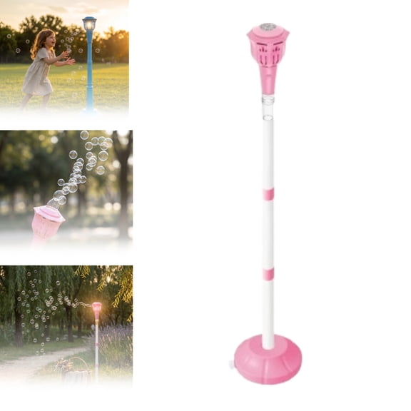 Adjustable Height Bubble Blower Machine, Automatic Bubble Blower with LED Light, Rechargeable Standing Toy for Kids Summer Party Fun Pink