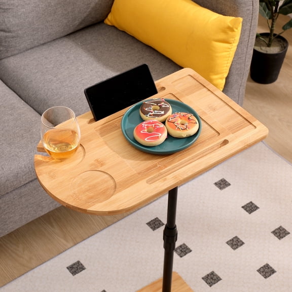 Adjustable  Height  C-Shape  Bamboo  End Table for Living RoomBedroom Oval