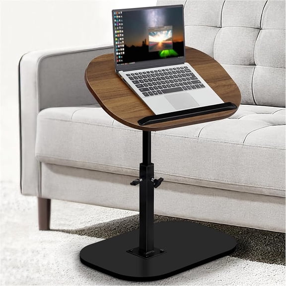 Adjustable Height C Shaped End Table, 360 ° Swivel Small Side Table for Small Spaces Living Room, Flip Top TV Tray for Couch Sofa Chair