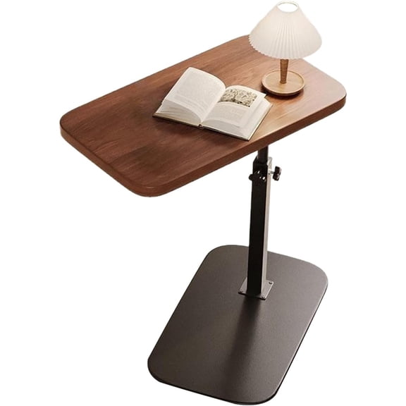 Adjustable Height C Shaped End Table, 360° Swivel Small Side Wooden Sofa Tray for Living Room, Bedroom, Office, Floating Nightstand, Mini Coffee Table, Sofa Bathtub Side Desk (Walnut)