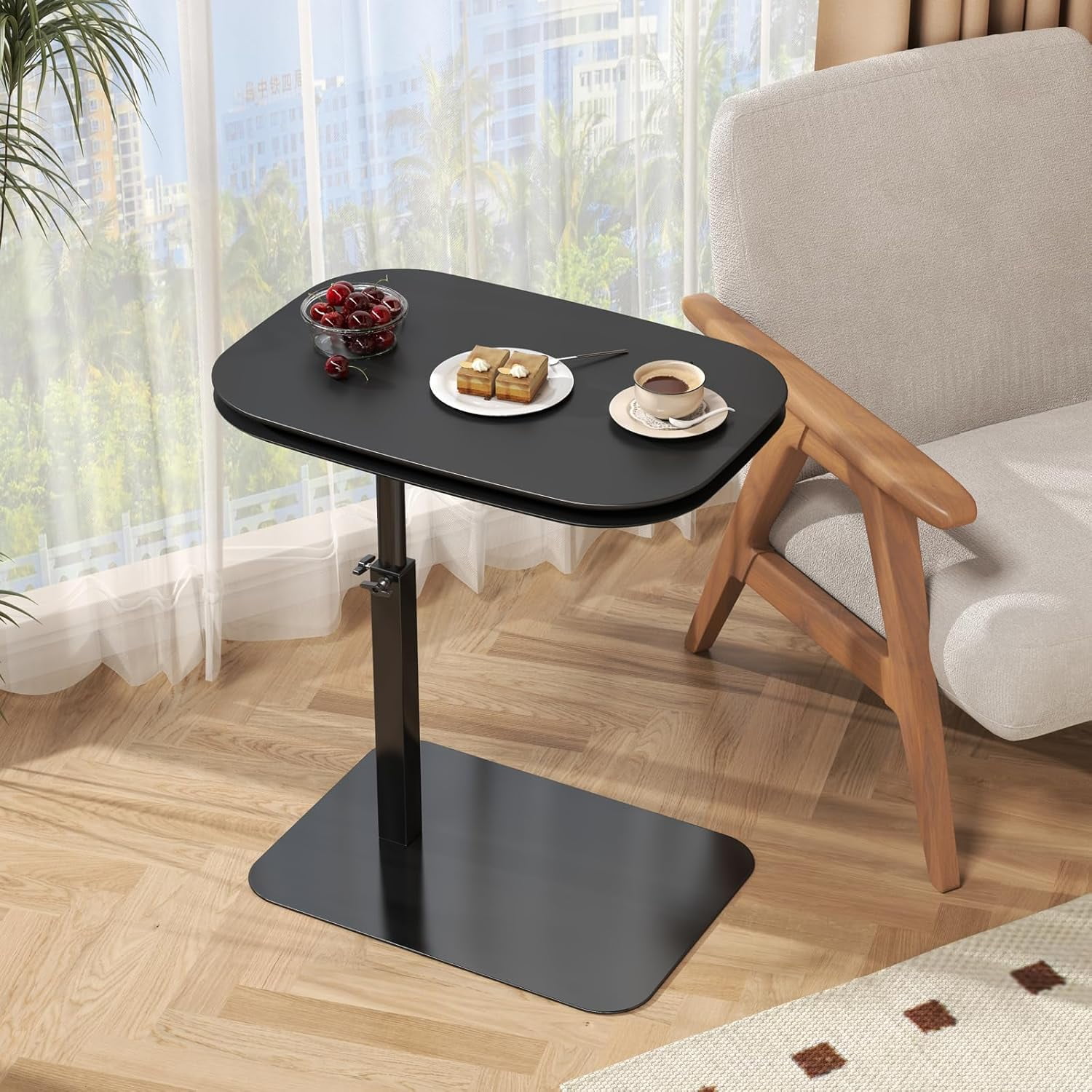 Adjustable Height C Shaped Side Table, 360°Swivel C Shaped End Table ...