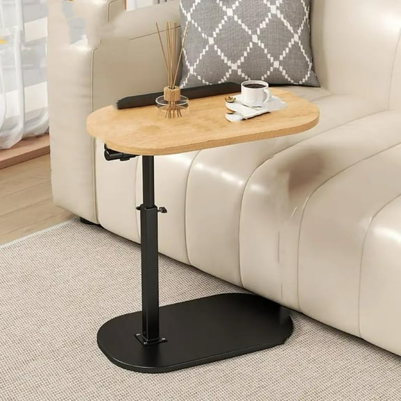 Adjustable Height C Shaped Side Table,360°Swivel Flip Top C Shaped End Table for Couch,C Shaped Laptop Stand Coffee Table for Sofa/Bed/Bathtub (Black+Log)