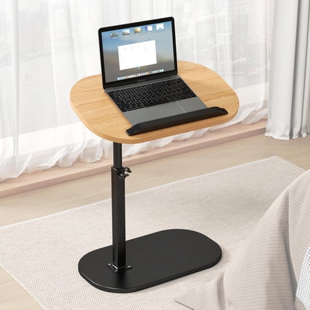 Adjustable Height C Shaped Side Table, 360°Swivel & Flip Top C Shaped End Table for Couch, Mobile C Side Tables That Slide Under, C Shaped Laptop Stand Coffee Table for Sofa/Bed/Bathtub (Light wood)