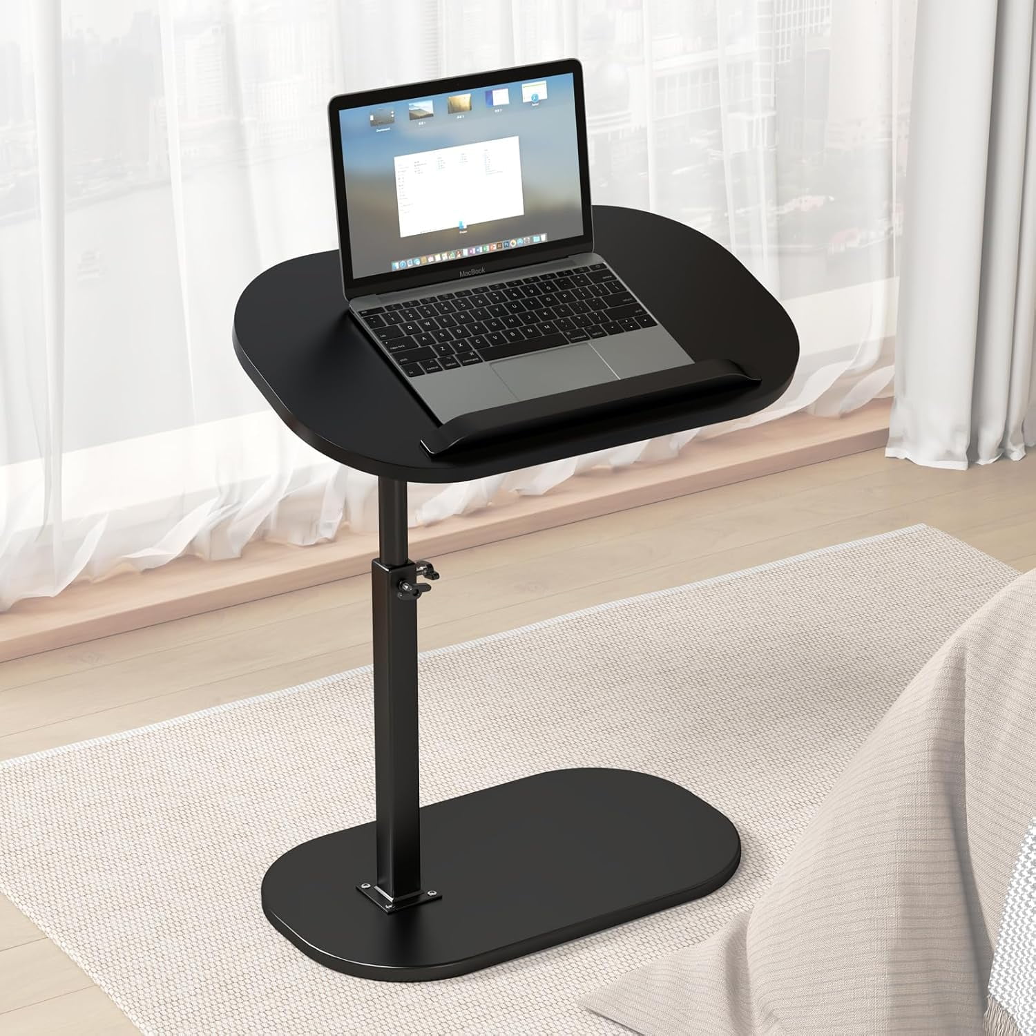 Adjustable Height C-Shaped Side Table - 360° Swivel Top, Slides Under Sofa/Bed, Modern End Table (Walnut) 6 thumbnail image