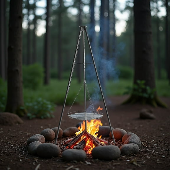 Adjustable Height Campfire Tripod Grill - Chain-Adjust BBQ Grate for Firepit Cooking/Camping