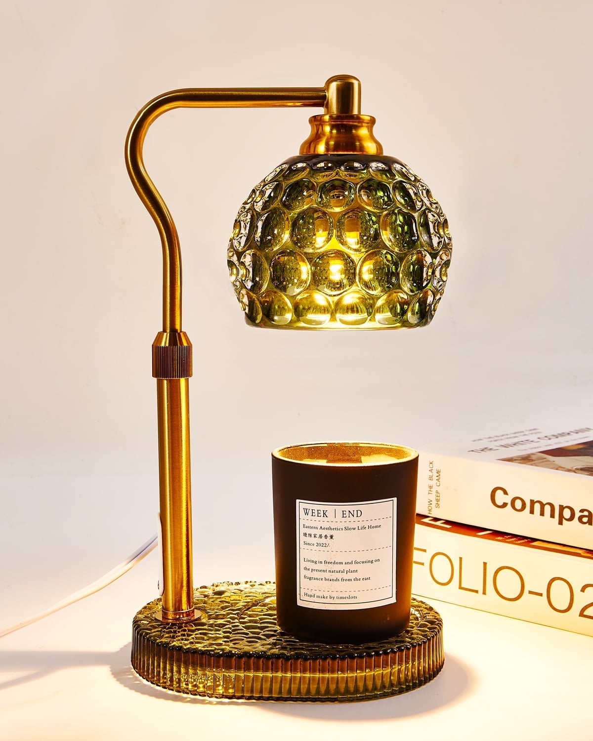 Adjustable Height Candle Warmer Lamp with Timer, Dimmable All Glass Candle Lamp Warmer Wax Warmer Lamp with 2 Bulbs, Elegant Home Decor