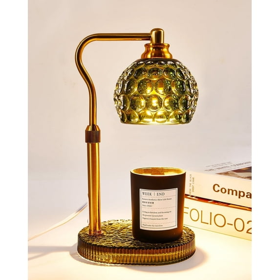 Adjustable Height Candle Warmer Lamp with Timer, Dimmable All Glass Candle Lamp Warmer Wax Warmer Lamp with 2 Bulbs, Elegant Home Decor