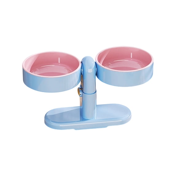 Adjustable Height Cat Bowl with Rotation, Anti Spill Water and Food Dish for Indoor Cats, Large Diameter for Whisker Relief, Blue