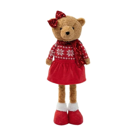 Adjustable Height Christmas Bear Decor Stuffed Figurine with Snowflake Sweater