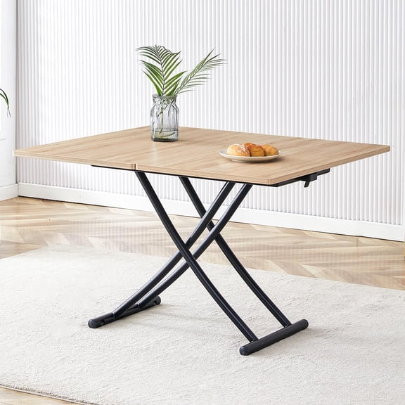 Adjustable Height Coffee Table, 4-in-1 Folding Dining Table, Oak | Convertible lift top table for use as a coffee table, dining table, home office desk or vanity