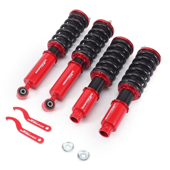 Adjustable Height Coilover Kit for Honda CR-V 1997-2001, Front and Rear Suspension Spring Strut Assembly, Red 55CrSi Steel Coils, SKU 21252271, 1-3 Inch Drop Height Adjustment