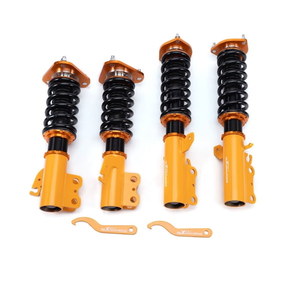 Adjustable Height Coilover Lowering Kit for Toyota Celica GT GTS FWD 1989-1999 ST18 ST20, Twin-Tube Shock Struts with Camber Plates & Pillowball Mounts, Gold, SKU 74934292