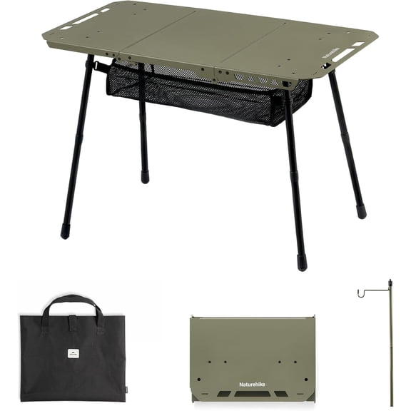 Adjustable Height Collapsible Camping Table with Carry Bag Green