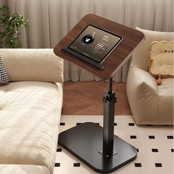 Adjustable Height Couch Side Table - 360 ° Swivel TV Tray with Flip-Up Panel, Slim End Table Slides Under Sofa, for Snacks Laptop & Drinks in Living Room Bedroom, Small Space