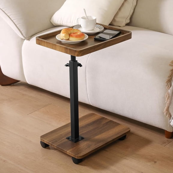 Adjustable Height Couch Tables that Slide Under Sofa, 360? Swivel Modern Tv Tray Table with Wheel, C Shaped End Table for Couch, C Table for Small Place, for Livingroom, Bedroom