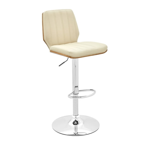 Adjustable Height Cream Faux Leather Swivel Stool, Walnut Back, , Stable, Comfortable, White, Straightforward Assembly Bar Stool With Back And 360-degree Swivel, Height, Effortless Procedure