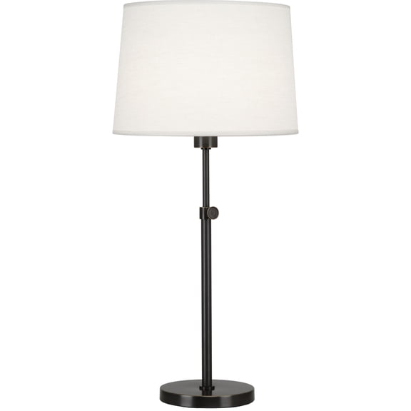 Adjustable Height Deep Patina Bronze Table Lamp with Oyster Linen Shade - Versatile Contemporary Lighting Fixture