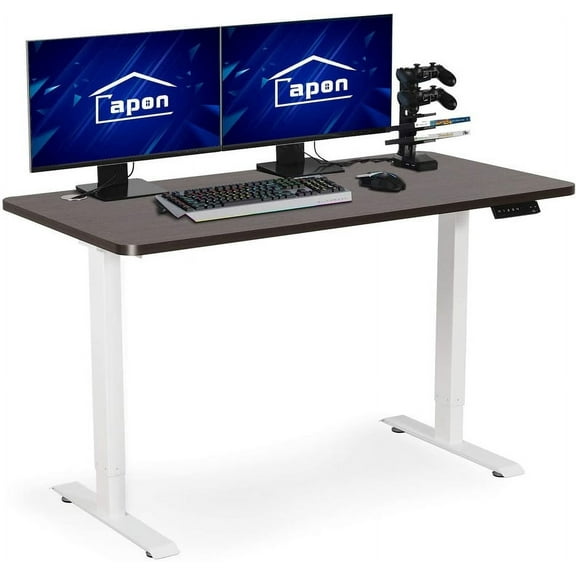 Adjustable Height Desk, 48 x 24 inch Sitting and Standing Computer Desk for Home Office, Capon Dual Motorized Sit Stand Gaming Desk with Cable Management, One Piece Top Electric Stand Up Desk, Black