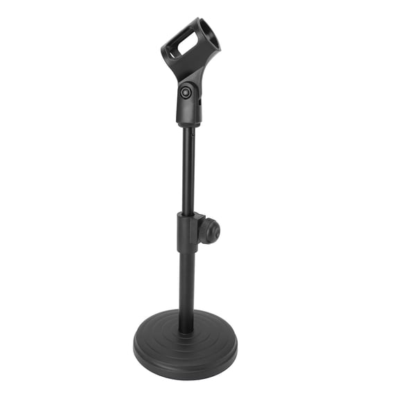 Adjustable Height Desktop Microphone Stand with Base and Mic Clip Heavy Duty Steel Construction Tabletop Lifting Mic Holder for Conference and Lecture Rooms 16 x 14 Inches