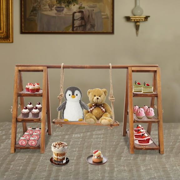 Adjustable Height Dessert Stand - Triple-Tier Wooden Serving Tray for Cakes, Fruits, Candy Displays (15.7" Wide, 13.2lb Load)