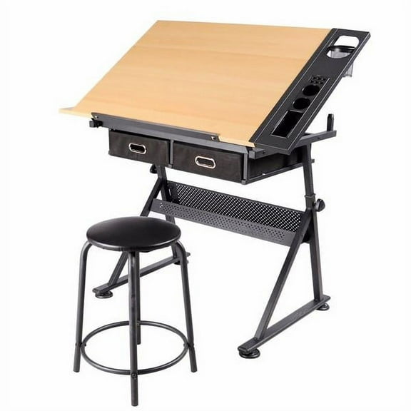 Renwick Adjustable Drafting Table with Stool, Wood