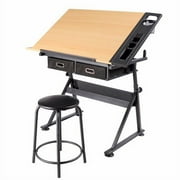 Renwick Adjustable Drafting Table with Stool, Wood