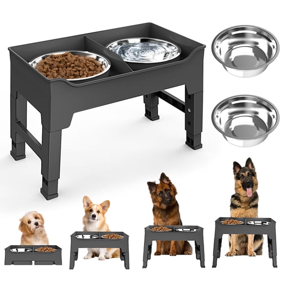Adjustable Height Elevated Dog Bowls Raised Dog Feeder Stand with High Side Splash-Proof Food & Water Bowl for Small Large Dogs
