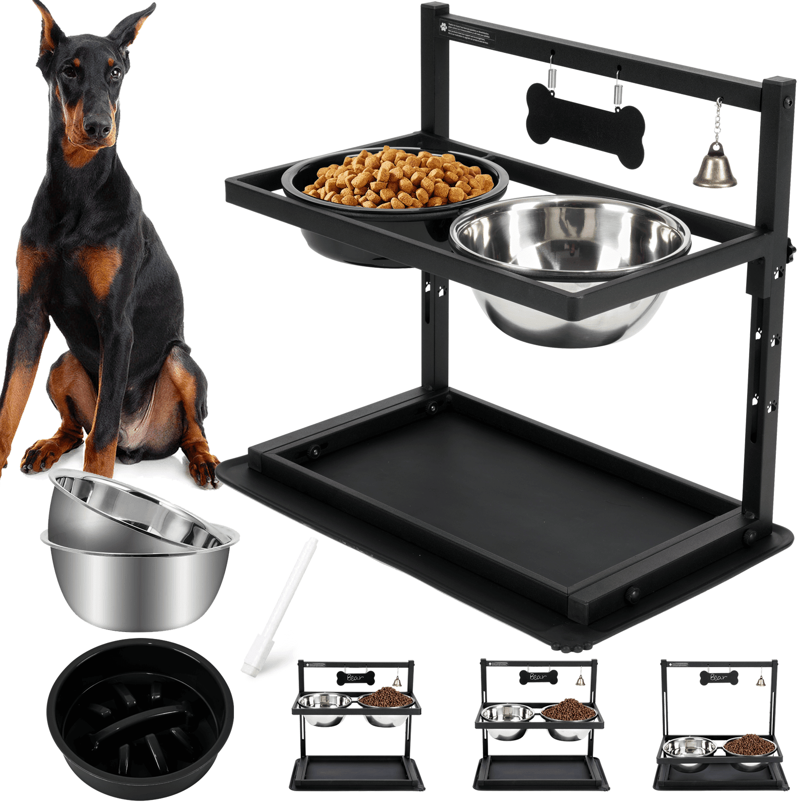 Elevated Adjustable Slow Feeder 2 Stainless Steel 1.7L Bowls for Dogs Walmart
