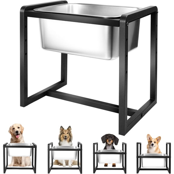 Adjustable Height Elevated Large Dog Water Bowls with Stainless Steel Bowls and Metal Stand4-Level (8/10/12/14 Inches) Pet Bowl for Dogs for Large Medium Dogs - Durable, Easy to Clean (2gallon)