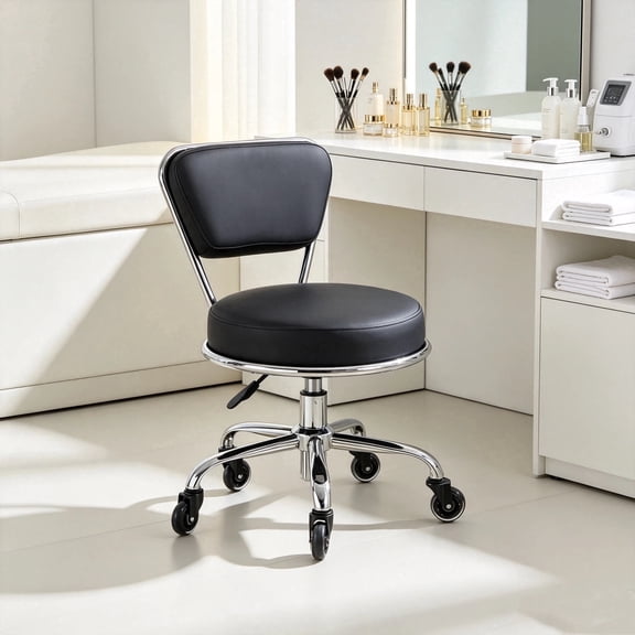 Lessmore Salon Nail Pedicure Stool Adjustable Height Ergonomic Lab Stool Slient Wheels with Backrest,Mobile Salon Spa Stool,black