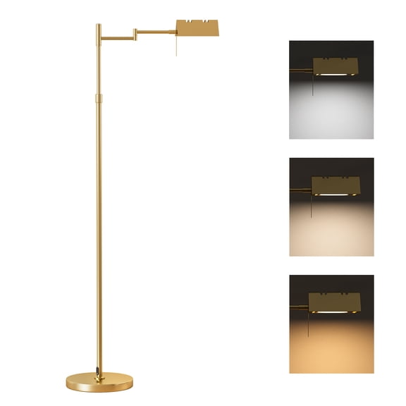 Adjustable Height Floor Lamp 47-55", 360° Swing Arm LED Standing Lamp with 3 Color Temperatures & Dimmer, All-Metal Gold Lamp for Living Room, Bedroom, Office