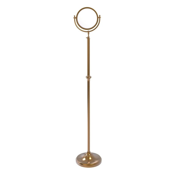 Adjustable Height Floor Standing Make-Up Mirror 8-in Diameter with 5X Magnification in Brushed Bronze