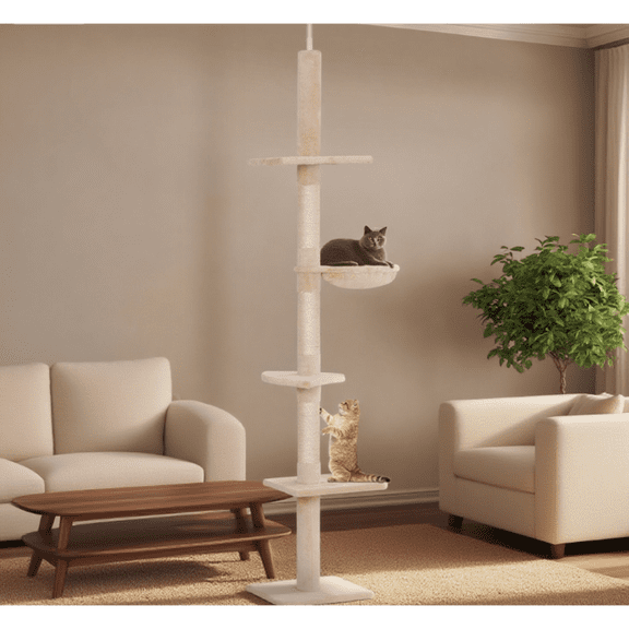 Adjustable Height Floor to Ceiling Vertical Cat Tree Sturdy Cat Climbing Tower for Indoor Cats Scratching Posts & Perch