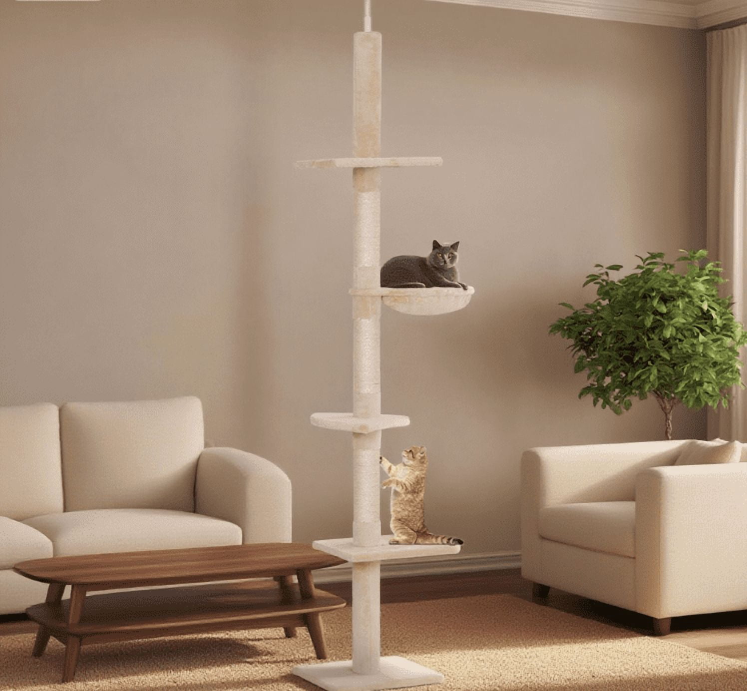 Adjustable Height Floor-to-Ceiling Vertical Cat TreeCat Climbing Tower