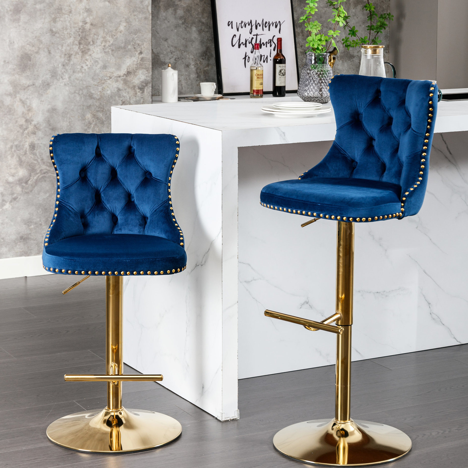 Adjustable Height Foam Barstools+Velvet Upholstery”-“Kitchen Island