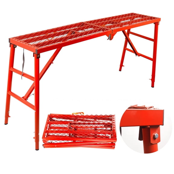 Adjustable Height Foldable Scaffolding Work Platform, 5 Gear Heavy Duty Steel Sawhorse with Anti-Slip Mesh Top, 1200 LBS Portable Stool for Painting & Decorating
