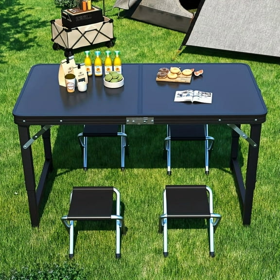Adjustable Height Folding Table & Chairs Set - Stainless Steel Frame - Compact for Camping, Beach, Tailgating - Durable Outdoor Furniture