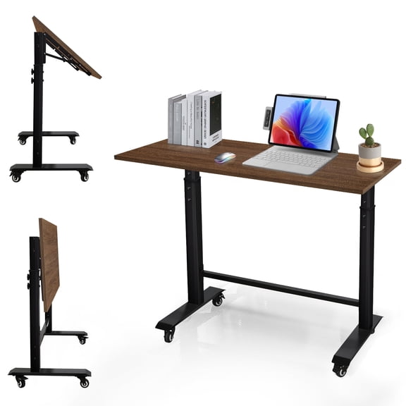 Folding Workbench with Wheels,43" Heavy-Duty Workbench with Lockable Casters,for Garage, Office, Home