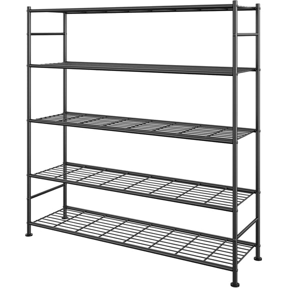 Adjustable-Height Free-Standing High-Stability Durable Metal 5-Tier Metal Storage Shelves, Multi-Layer Industrial Rack Heavy-Duty Display Stand & Commercial Organizer System for Office & Laundry Room