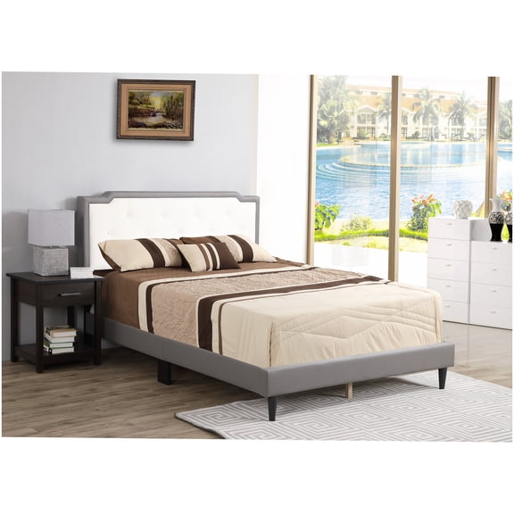 Adjustable Height Full Size Bed Frame with Upholstered Headboard, Storage Saver Platform, Easy Assembly