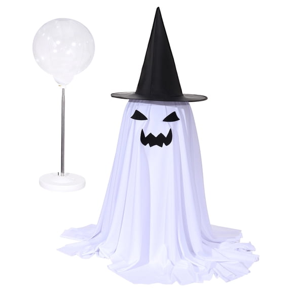 Adjustable Height Halloween Witch Ghost Prop 36 to 83 Inch Standing Phantom with Black Hat and Interchangeable Faces Large Outdoor Yard Lawn Garden Porch Holiday Party Decor