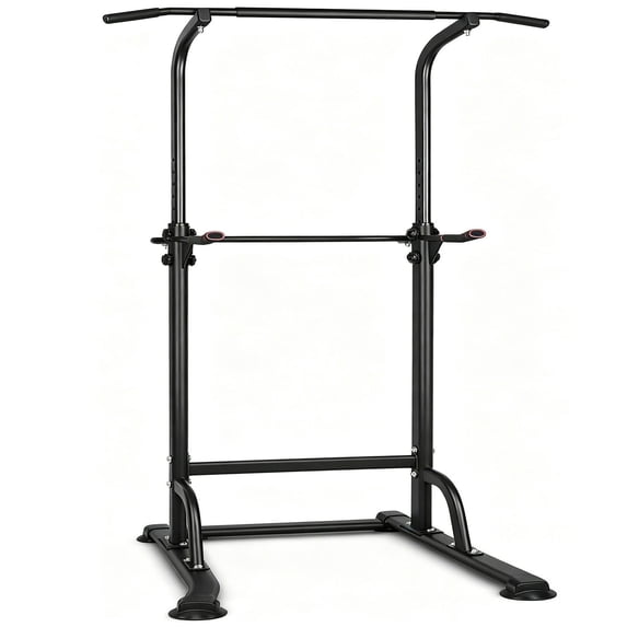 Adjustable Height Iron Multi-Function Power Tower Dip Station, with PU Elbow Protection Pads for Home Gym Strength Training, Black