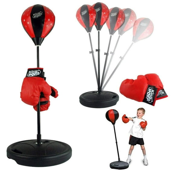 Adjustable Height Kids Punching Ball Bag Speed Boxing Sports Set Fighting Game With Gloves, Strong Spring Withstands Tough Hits for Stress Relief & Fitness