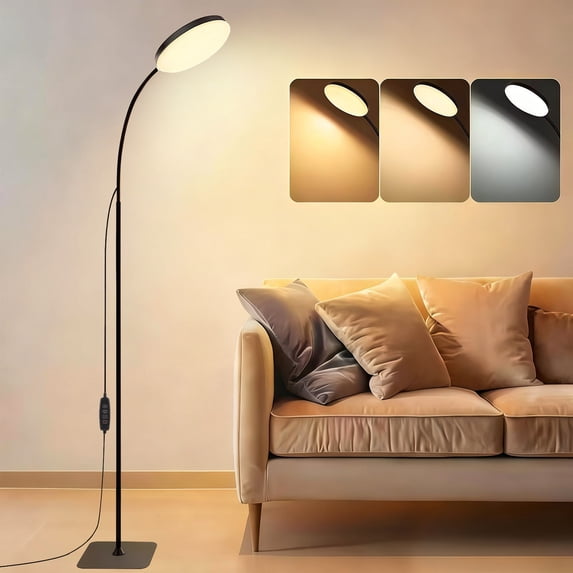 Gaormii Adjustable Height LED Floor Lamp, 3 Colors and 10 Brightness Dimmable Standing Lamp for Living Room Bedroom Office, Black