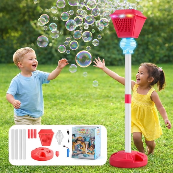 Adjustable Height Lantern Design Bubble Maker, Rechargeable High Output LED Light Blower, Long Lasting for Backyard Summer Fun & Birthday Party Red