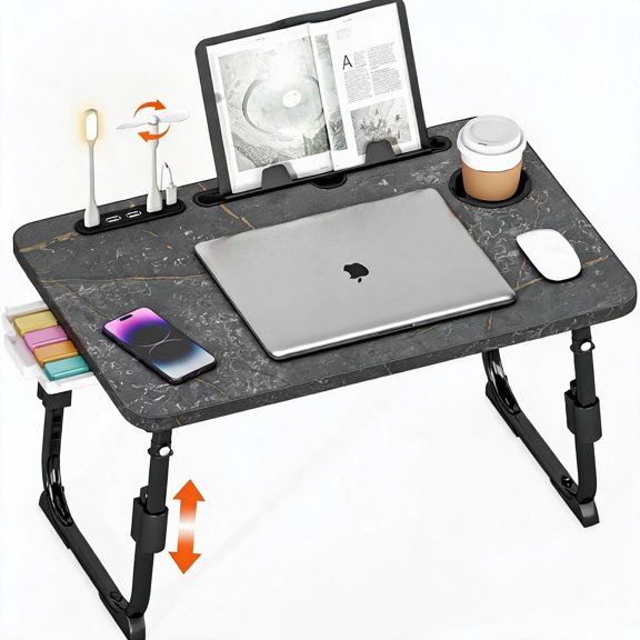 Adjustable Height Lap Desk for Bed with USB Port 23.6" x 15.7" Desktop in Deepstone