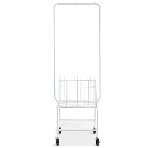 Adjustable Height Laundry Hamper Cart with Garment Rack & Wheels, Heavy Duty Rolling Storage Organizer, Shelf & Basket Load