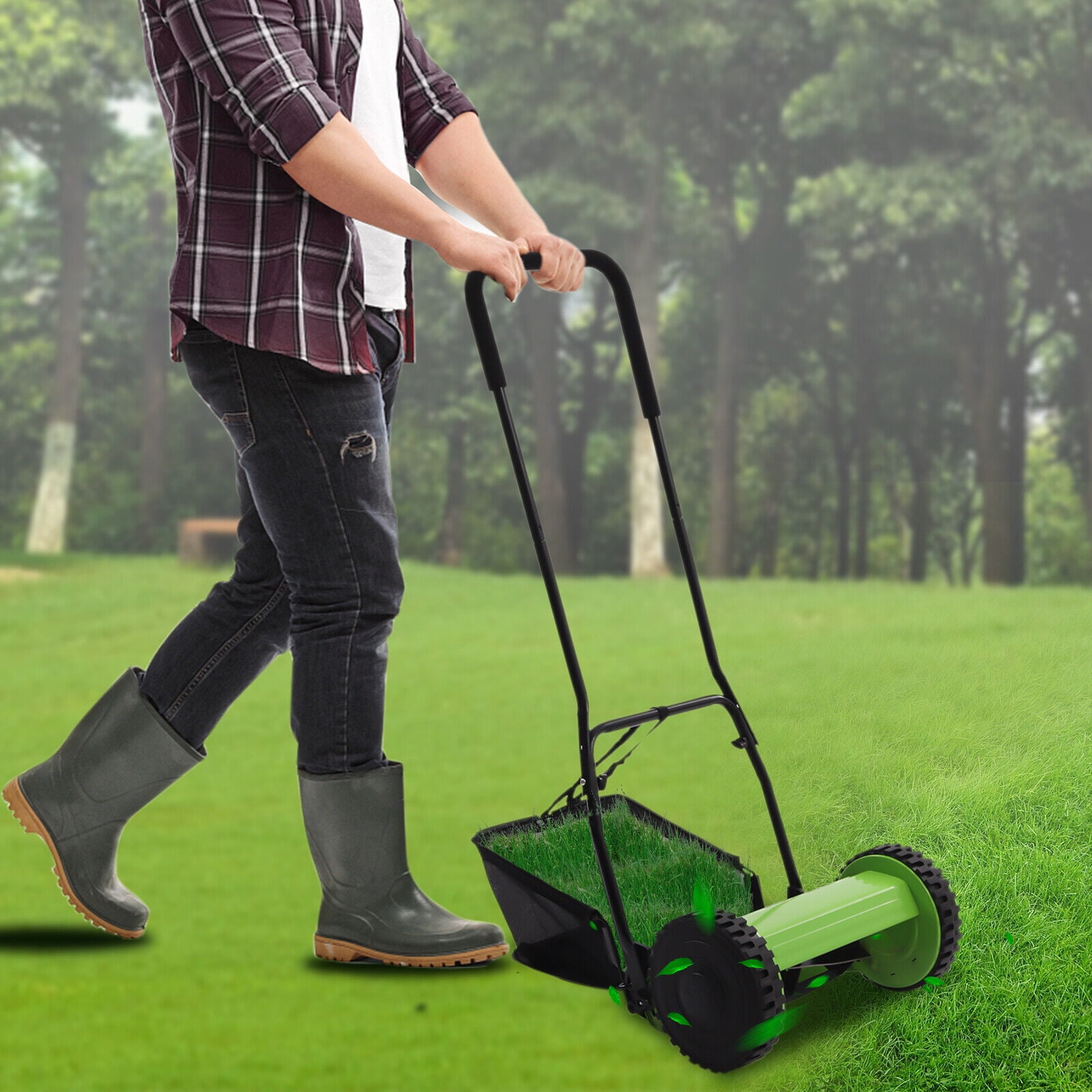 Adjustable Height Lawn Mower 11.81-inch Cutting Width Manual Lawn Mower Capacity of The Grass Catcher With a Sling 6 Gallons