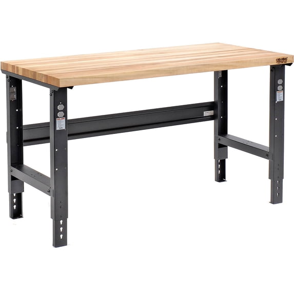 Adjustable Height Maple Butcher Block Square Edge Workbench, 1-3/4" Top, 60"W X 30"D, Black