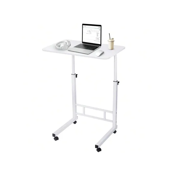 Adjustable Height Mobile Computer Desk For Small Space Rolling Writing With Wheels Corner Home Office Study Portable Bedrooms Work Size 23 Inch White